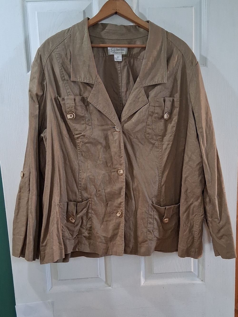 CJ Banks Women's Tan/Gold Button-Front Lightweight Jacket
